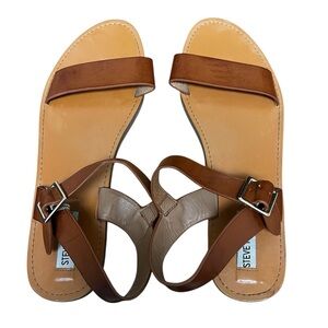 Steve Madden Donddi 11 Leather Brown Tan Strappy Boho Chic Flat Casual Sandals